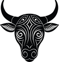 a bold and clean vector silhouette of a bull head