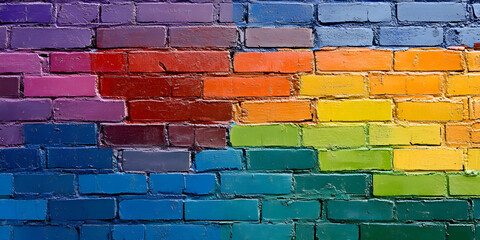 Fototapeta premium Vibrant Rainbow Colors on a Brick Wall