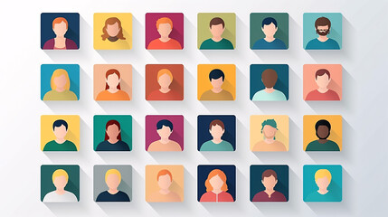 A set of diverse people avatars in square icons, featuring empty profile placeholders for customization.

