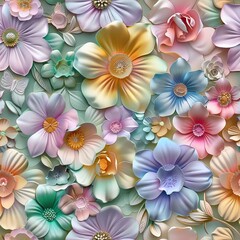 Elegant floral pattern with colorful 3D effect, perfect for decoration and design projects.