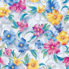 Obraz premium Elegant floral pattern with colorful 3D effect, perfect for decoration and design projects.