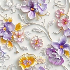 Elegant floral pattern with colorful 3D effect, perfect for decoration and design projects.