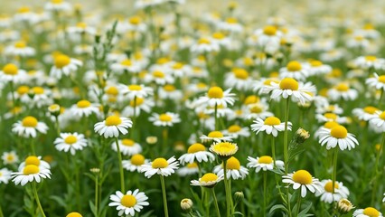 Fototapeta premium Serene Chamomile Field, Calming Blooms of Natural Healing, a Stunning Display of White and Yellow Daisies in a Lush Meadow, Perfect for Relaxation and Wellness Themes