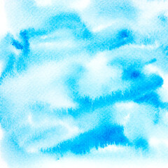 a blue watercolor. blue sky clouds with snowflakes