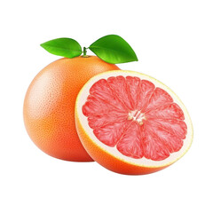 Fresh grapefruit with vibrant pink flesh and green leaves