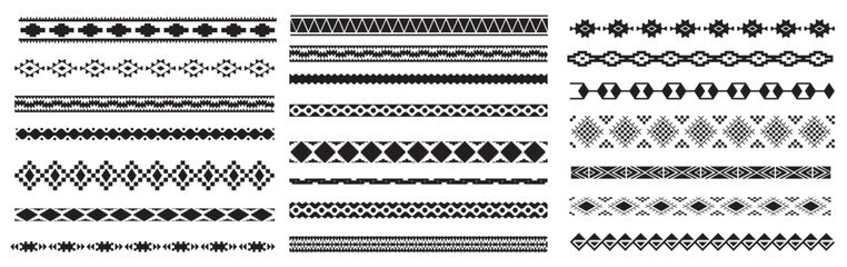 Border decoration elements with colorful patterns. Ethnic style collections. Vector illustrations.