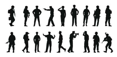 Set police silhouette vector illustration