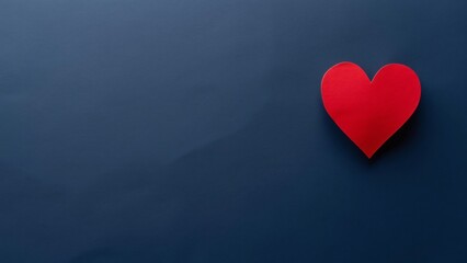 Minimalist Valentine's Day Background, Single Red Heart on Navy Blue - Perfect for Love & Affection Theme, Text or Copy Space