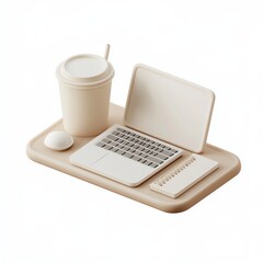 A tidy office desk with a laptop coffee cup and notebook isolated on white background ideal for workspace concepts suitable for corporate branding