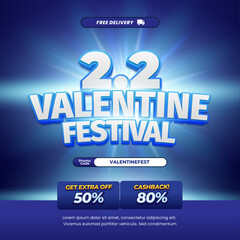 Obraz premium 2.2 Valentine day Sale discount deals Editable text soft deep blue gradient sun rays style banner