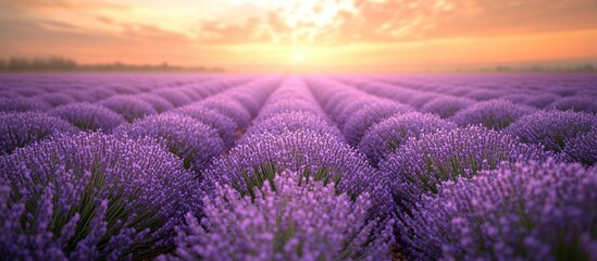 Fototapeta premium Lavender Field at Sunset: A Serene and Colorful Landscape