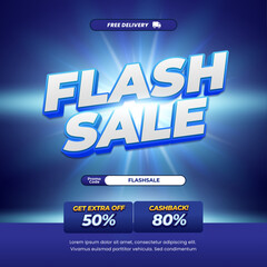 Flash Sale discount deals Editable text soft deep blue gradient sun rays style banner
