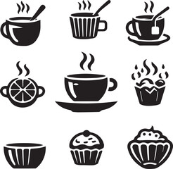 A simple and elegant black-and-white vector icon of a coffee and tea cup, perfect for logos, branding, and web design. Scalable and versatile for various creative projects and food-related themes.
