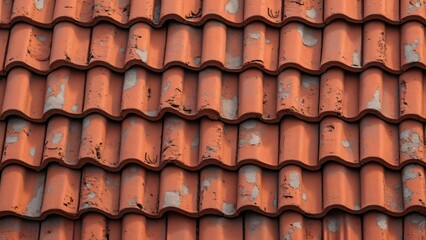 Seamless Texture, Aged Red Clay Roof Tiles - Realistic Architectural Background for Design Projects