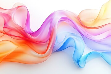 colorful abstract waves of translucent ribbons overlapping on smooth white backdrop