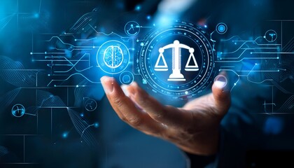 AI ethics or AI Law concept. Developing AI codes of ethics. Compliance, regulation, standard , business policy and responsibility for guarding against unintended bias in machine learning algorithms.b