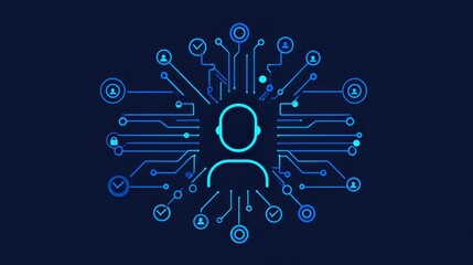 Abstract blue circle artwork, human silhouette centered in minimalist design 