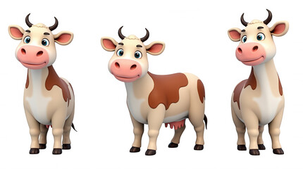 Fototapeta premium Playful Cartoon Cow Trio Illustration with Transparent Background for Design Overlays