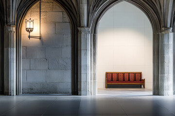 Fototapeta premium Elegant contrast of modern and classic architecture in a tranquil hallway