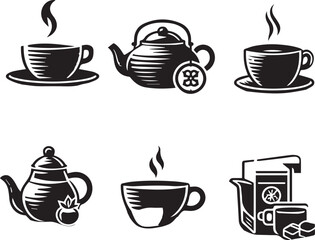 A simple and elegant black-and-white vector icon of a coffee and tea cup, perfect for logos, branding, and web design. Scalable and versatile for various creative projects and food-related themes.