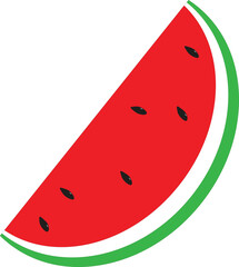 A vibrant minimalist illustration of a watermelon slice with seeds and green rind.