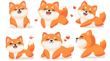 Fototapeta premium cute shiba inu puppies and their adorable cartoons