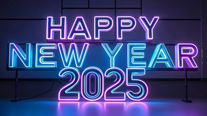Fototapeta premium happy new year 2025 neon lights premium illustration design 