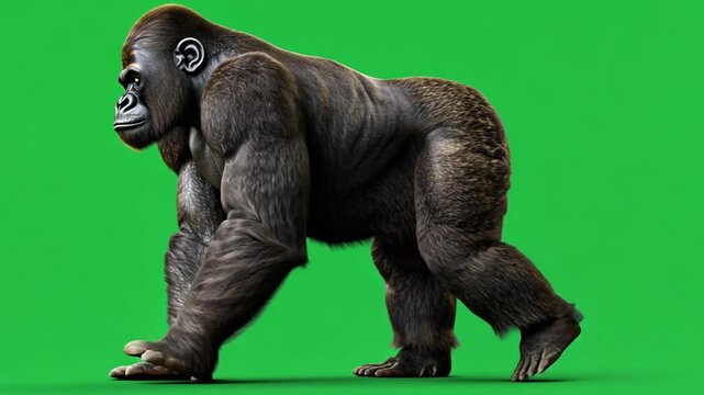 A large gorilla standing on a green background