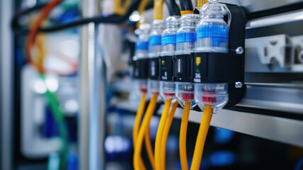 Close up of ECMO oxygenator components with intricate tubing and connections, showcasing advanced medical technology in clinical setting