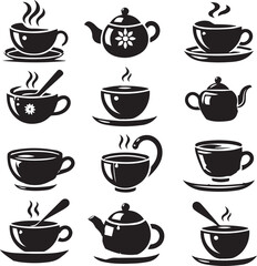 A simple and elegant black-and-white vector icon of a coffee and tea cup, perfect for logos, branding, and web design. Scalable and versatile for various creative projects and food-related themes.