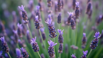 Naklejka premium Enchanting Close-Up of Lavender Flowers in Full Bloom, Vibrant Purple Hues Against Lush Green Grass, Delicate Petals and Enchanting Fragrance, Nature's Beauty at its Most Vibrant