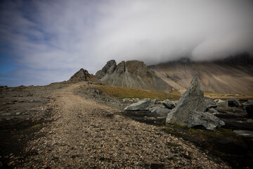 Scenic view of Vestrahorn mountain in Iceland.