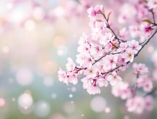 Fototapeta premium Delicate Pink Cherry Blossoms in Full Bloom Against a Soft Spring Sky