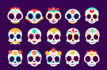 Sugar skulls vector illustration set