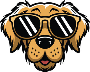 Golden Retriever Vector Illustration Wearing Trendy Sunglasses – Perfect Clipart for Dog and Pet Design Projects