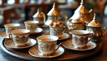 Fototapeta premium Traditional tea serving experience moroccan tea house photography cozy atmosphere close-up view cultural appreciation of tea ceremony