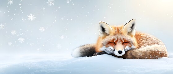Red fox curled up in a snowy clearing winter wonderland wildlife photography serene environment close-up view cozy concept