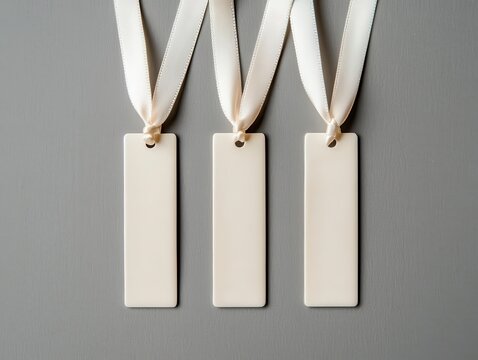 Satin ribbon bookmarks with engraved silver pendants, customized with wedding details, representing an elegant wedding favor