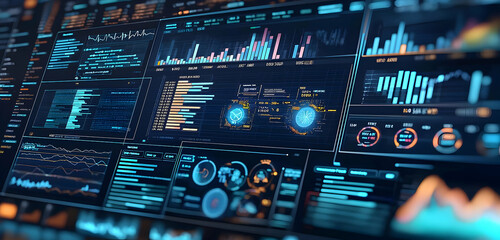 Obraz premium Interactive screen sorting data into categories and types, showing a visual representation of digital data organization and classification processes.