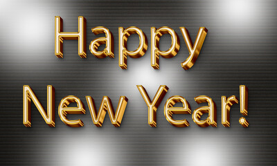 Happy New Year greeting, gold 3d text with dark background, card, poster, post
