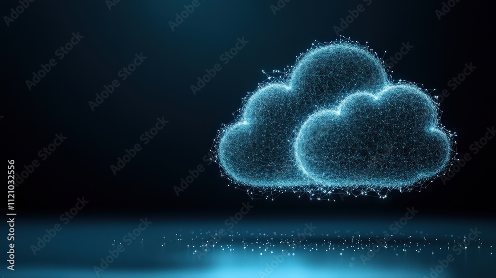 Leinwandbilder Digital Cloud Concept with Sparkling Particles Representing Modern Technology and Data Storage Solutions in a Futuristic Setting
