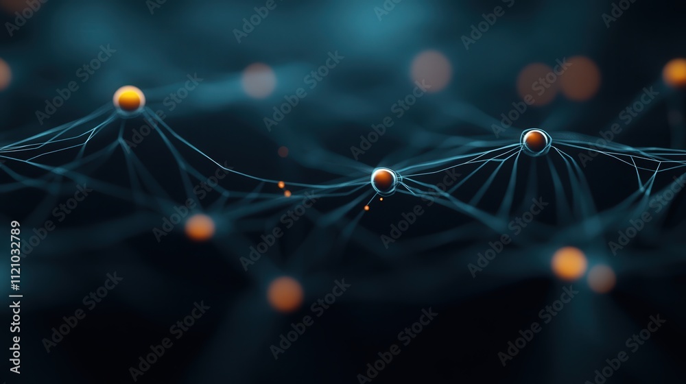 Poster Abstract representation of a network with glowing nodes illustrating the concept of connections, data flow, and digital communication in a modern technological environment