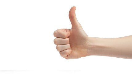Hand giving a thumbs-up gesture, isolated on white background.