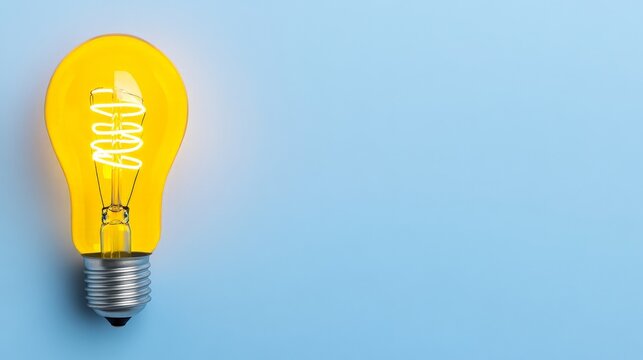 The Bright Spark of Innovation: A single glowing lightbulb against a pastel blue backdrop, symbolizing new ideas, inspiration, and the power of thinking outside the box.