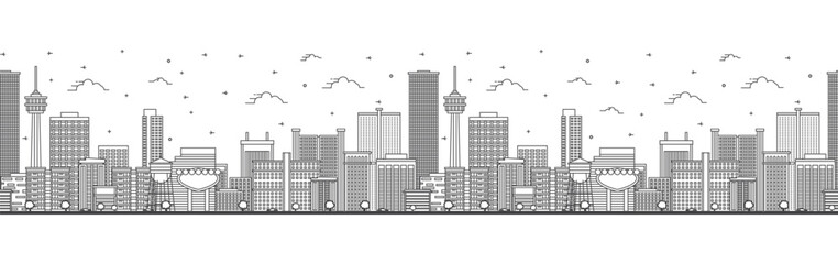 Fototapeta premium Seamless pattern with Outline Las Vegas Nevada City Skyline with Modern Buildings Isolated on White. Las Vegas USA Cityscape with Landmarks.