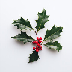 holly, top-down flat lay photography, photo realistic, white background