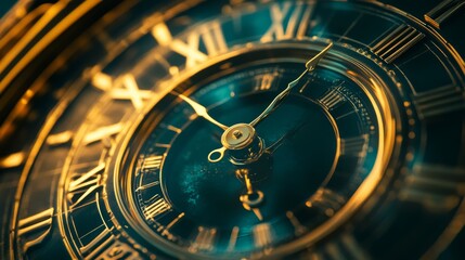 a time concept. New Year's background with a golden clock. Traveling in space and time. Time travel fantasy. Time Machine. Time and technology. Futuristic technology background. Copy space area       