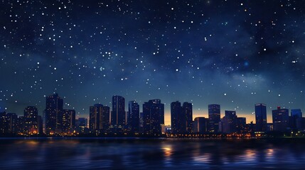 Night Cityscape Under a Starry Sky
