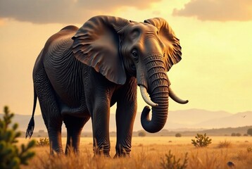 Obraz premium Majestic Elephant Illustration, Powerful Animal Art, Wildlife Design