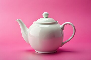 Vintage Porcelain Teapot, Pink Background, Minimal Art